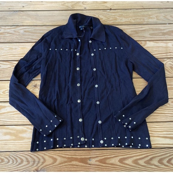 BCBGMaxAzria Sweaters - BCBG Maxazria Studded Cardigan Top Size Medium Women’s Black Snap Front